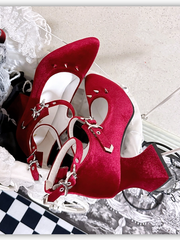 Punk Silver Studs Wine Red Witch Lolita Velvet High Heels