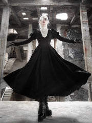 Black Juliette Sleeves Slim Waist Dress Beige Ruffle Neckline Lolita One Piece