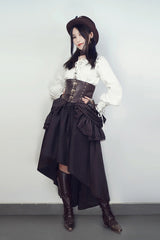 Steampunk Retro Lace-up White Cotton Long Sleeve Shirt