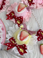 Yellow/Pink Small - sized Sweet Lolita Strawberry Cake Mini Hat
