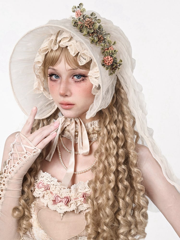 Floral Design Apricot Vintage Hat with Veil