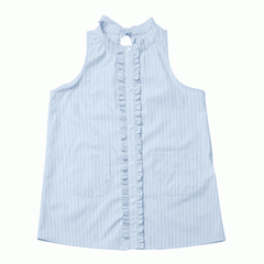 Blue Stripes Self-tie Bow Neck Sleeveless Shirt