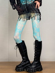Y2K Blue Floral Pattern Lace Tights