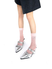 White/Khaki/Pink/Blue Sweetheart Pattern Calf Socks