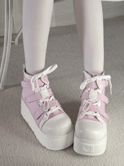 Yami Kawaii Pink Round Toe Platform Sneakers