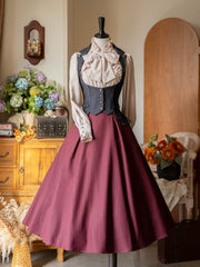 Vintage Wine Red Boned High Waist Striped Skirt