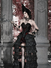 Floral Embellished Black Sheer Gloves with Ribbon Ties