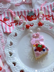 Pink Cake Pendant Bowknot Decorated Beaded Necklace