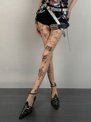 Y2K Nude Cartoon Graffiti Tights