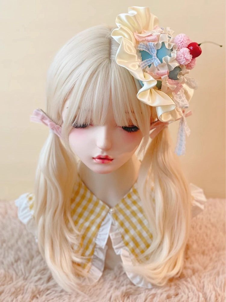 Yellow & Blue Sweet Lolita Cherry Cake Mini Hat with Bow Accents