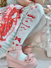 White/Mint Green Puppy Print Sweet Lolita  Over Knee Stockings