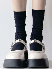 White/Grey/Black Elastic Cotton Socks