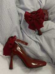 Wine Red Detachable Bow Lolita High Heels