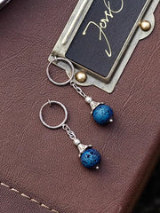 Steampunk Silver Ear Clips With Dark Blue Bead Charms