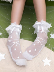 White Star Print Lace Trim Sweet Ankle Socks