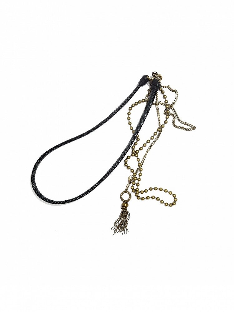 Steampunk Black Woven PU Rope  Waist Chain with Bronze Metal Chains Decorated