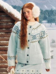 Vintage Snowflake Pattern Light Blue Knit Cardigan