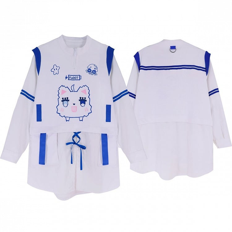 Genshin Impact Furina Inspired White and Blue Top