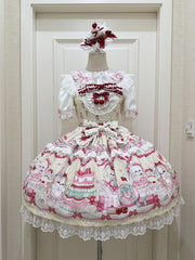 Cakes and Bunny Print Yellow Lolita Dress Sweet Jumper Skirt