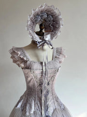 Wisteria Purple Classic Lolita Bonnet (Rose & Ruffle Details)