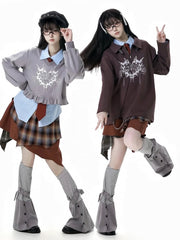 Brown Plaid Elastic Waist Handkerchief Hem Skirt