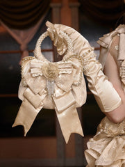 Elegant Pearl Handle Cream Handbag with Satin Bow Accent