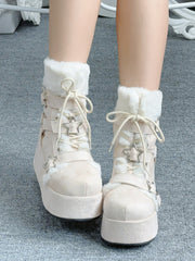 Star-shaped Buckles Plush Lining Beige Winter Platform Boots