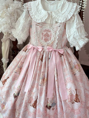 Bunny and Violin Print Pink High Waist Sweet Lolita JSK Dress