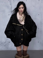 Red Vintage Punk Reversible Denim Jacket with Snap-button Front Closure & Batwing Sleeves