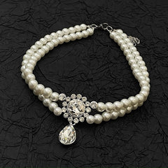 Rhinestone Pendant Vintage Southern Belles White Beads Choker