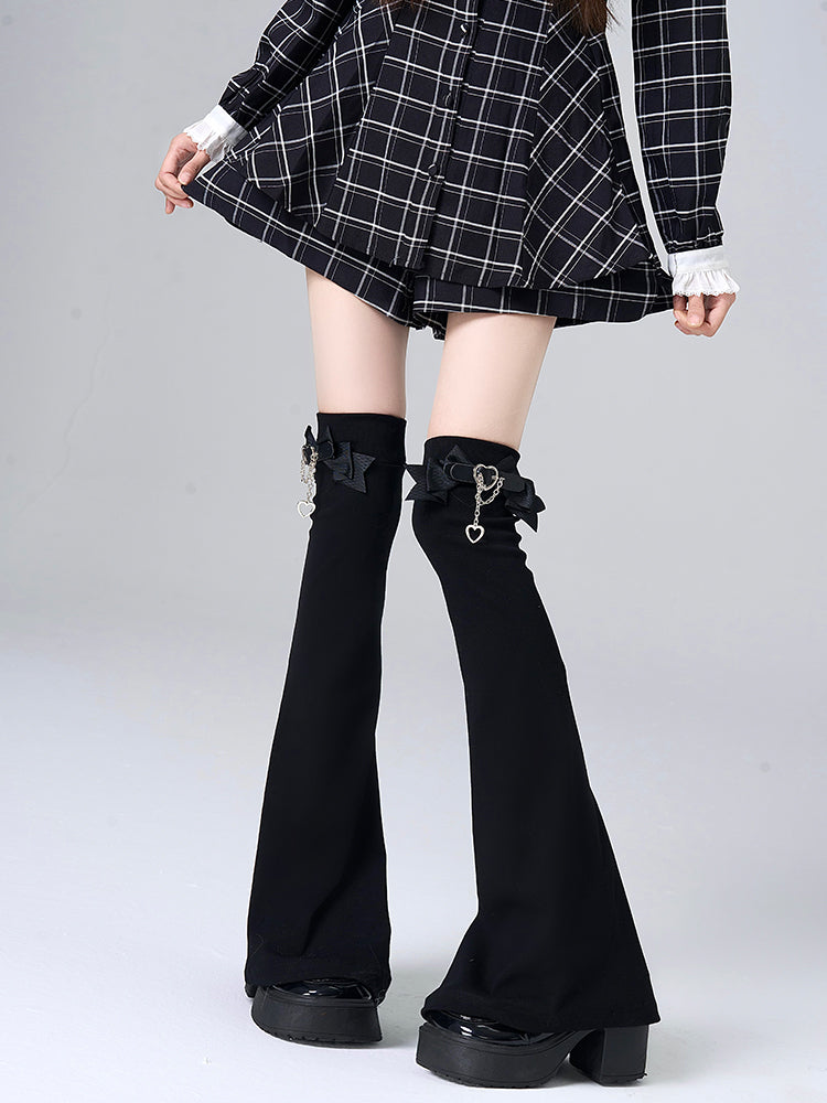 Y2K Black/White Bow Overknee Leg Warmers