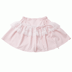 Pink/Baby Blue Plaid Lace Trim Skirt