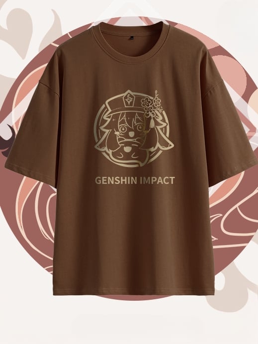 Genshin Impact Hu Tao Inspired Brown  Graphic T-shirt