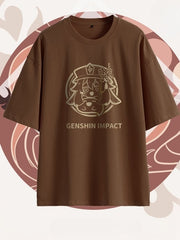Genshin Impact Hu Tao Inspired Brown  Graphic T-shirt