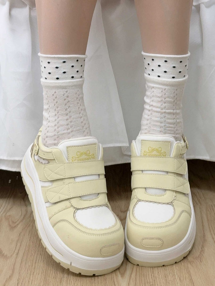 Yellow  Velcro Strap Closures Platform Sneakers