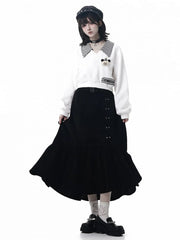 White Cropped Sweatshirt with Plaid Accents