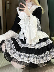 Clearance-Size L for Waist 66-70+CM Detachable Bunny Ears Black Punk Tiered Skirt with Undies