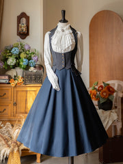 Vintage Dark Blue Boned High Waist Striped Skirt