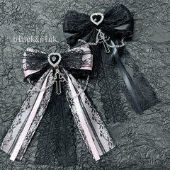 Lace Jirai Kei Bow Tie with Cross Charm and Chain 8 Color Options