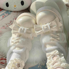 Platform Creamy White Sweet Lolita Shoes in PU - Romantic Heart Decor, Bow Details & Cozy Fleece Lining
