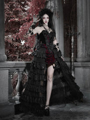 V-neck Vampire Velvet Corset with Organza Flowers and Black Beads