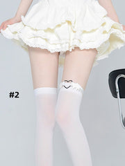 White Ribbed Trim Over Knee Stockings with Garter 5 Options
