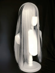 Silver And Black Highlight 80CM Length Hime Cut Straight Wig With Full Bangs