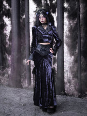 Puff Sleeves Purple Velvet Gothic Jacket Irregular Hem