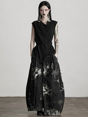 Urban Goth Black Knit Cowl Neck Sleeveless Top with Belt Design