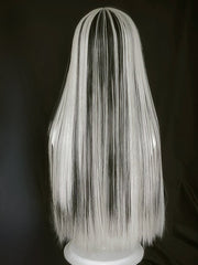 Silver And Black Highlight 80CM Length Hime Cut Straight Wig With Full Bangs
