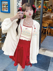 Teddies Print Apricot Cami Top Lettuce Hem