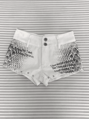 White Low-Rise Snakeskin Print Mini Shorts