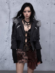 Wasteland Punk Dark Grey Hoodie Jacket with Studded Accents & Pocket Design