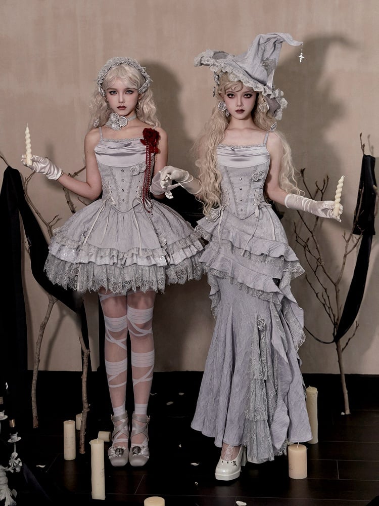 Silver Gray cowl Neckline Boned Witch Lolita Corset Top